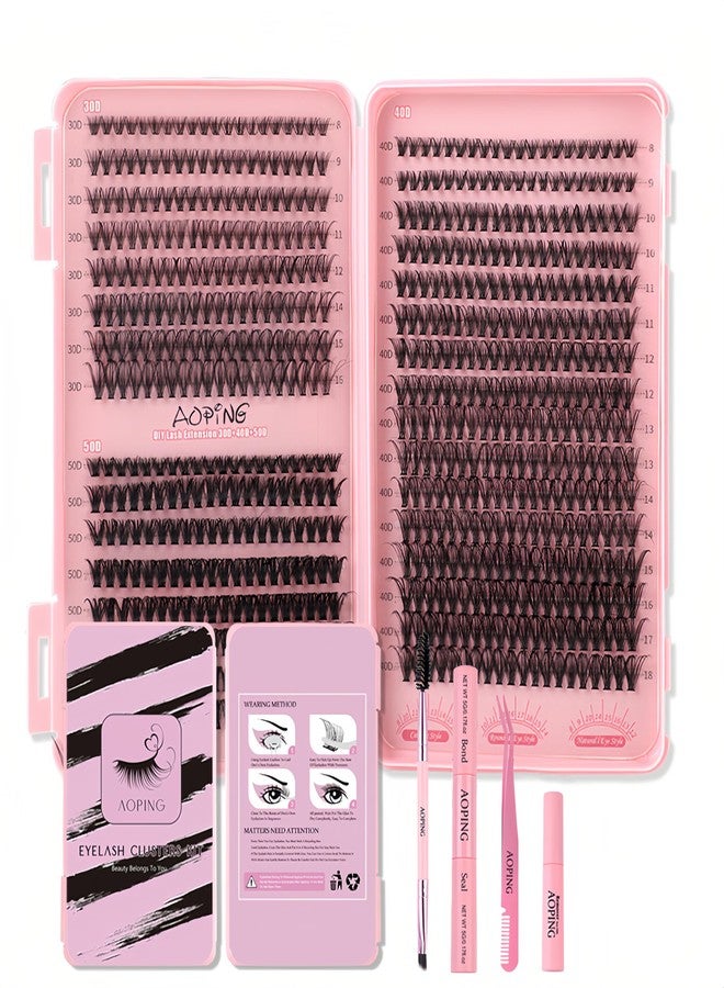 AOPING Lashes Extension Kit 640pcs False Eyelashes Clusters 30D+40D+50D, DIY Individual Lash Kit 8-18mm with Eyelash Tools Set - Image 1